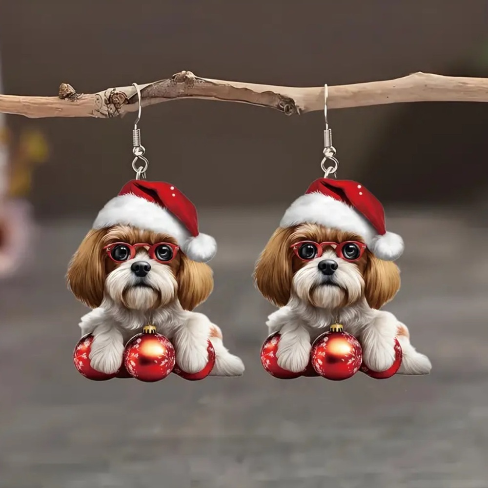 🐶🎄 Christmas Dog Dangle Earrings | Cute Santa Puppy Holiday Earrings 🎅✨